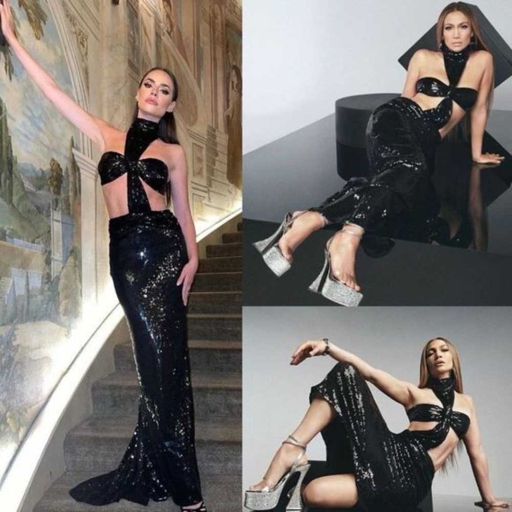 $1400 NWT Bronx and Banco Cross Noir Gown in Black - Picture 2 of 6